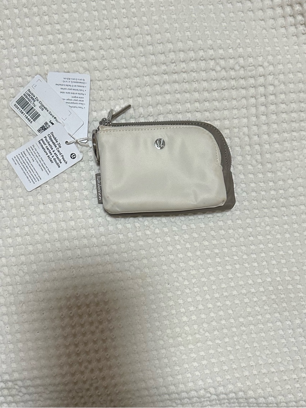 LULU LEMON Cream and Taupe Double Zip Card Pouch
